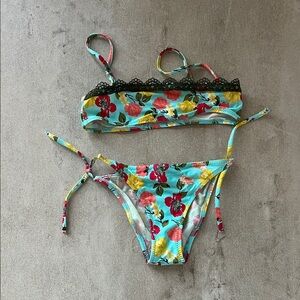 Floral Bikini Set with Lace Trim